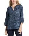 Nydj Three Quarter Sleeve Printed Pintucked Back Blouse