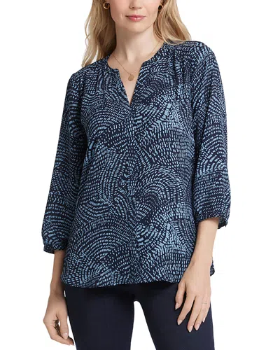 Nydj Three Quarter Sleeve Printed Pintucked Back Blouse
