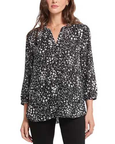 Nydj Three Quarter Sleeve Printed Pintucked Back Blouse In Black