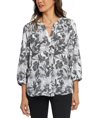 Nydj Three Quarter Sleeve Printed Pintucked Back Blouse In Acantha