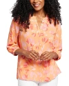 NYDJ THREE QUARTER SLEEVE PRINTED PINTUCKED BACK BLOUSE