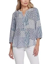 NYDJ THREE QUARTER SLEEVE PRINTED PINTUCKED BACK BLOUSE