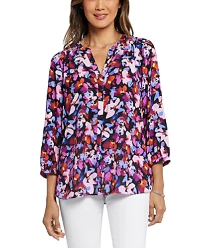 Nydj Three Quarter Sleeve Printed Pintucked Back Blouse In Hot Spring