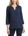 Nydj Three Quarter Sleeve Printed Pintucked Back Blouse In Indigo Dot