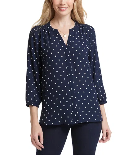 Nydj Three Quarter Sleeve Printed Pintucked Back Blouse In Indigo Dot