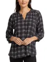 Nydj Three Quarter Sleeve Printed Pintucked Back Blouse In Lattice Dot