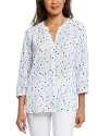 NYDJ THREE QUARTER SLEEVE PRINTED PINTUCKED BACK BLOUSE