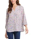 Nydj Three Quarter Sleeve Printed Pintucked Back Blouse In Michaela