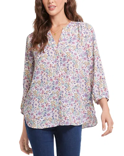 Nydj Three Quarter Sleeve Printed Pintucked Back Blouse In Michaela