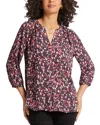 Nydj Three Quarter Sleeve Printed Pintucked Back Blouse In Perla Plum