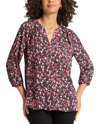 Nydj Three Quarter Sleeve Printed Pintucked Back Blouse In Perla Plum