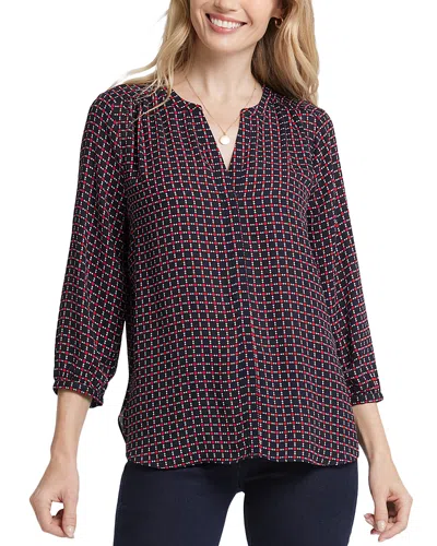 Nydj Three Quarter Sleeve Printed Pintucked Back Blouse In Twilight Blossom
