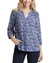 Nydj Three Quarter Sleeve Printed Pintucked Back Blouse In Wave