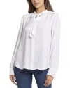 Nydj Tie Neck Satin Button-up Shirt In White