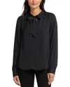 Nydj Tie Neck Satin Button-up Shirt In Black