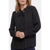 Nydj Tie Neck Button-up Shirt In Black