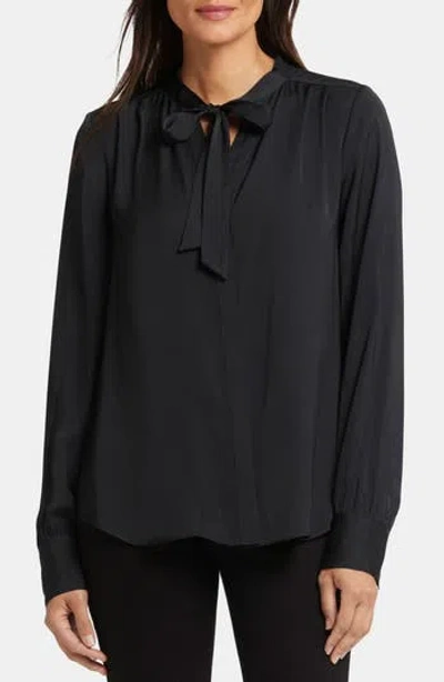 NYDJ NYDJ TIE NECK SATIN BUTTON-UP SHIRT