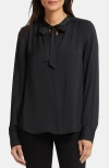 Nydj Tie Neck Satin Button-up Shirt In Black