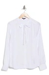 Nydj Tie Neck Satin Button-up Shirt In White