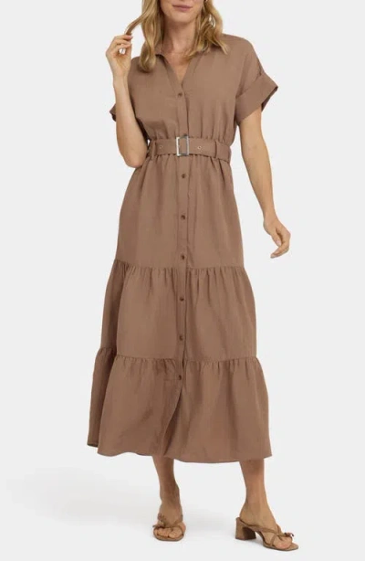 Nydj Tiered Linen Blend Shirtdress In Brown