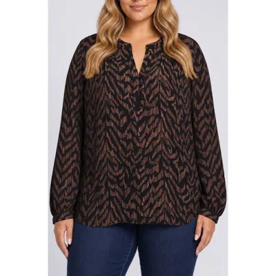 Nydj Trinity Long Sleeve Top In Jagged Tiger Chocolate