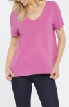 Nydj Twist V-neck T-shirt In Magenta And Heather Grey