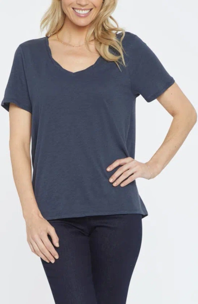 Nydj Twist V-neck T-shirt In Oxford Navy And Optic White