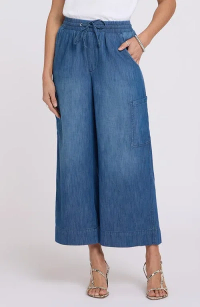 Nydj Whitney Crop Wide Leg Drawstring Cargo Pants In Blue