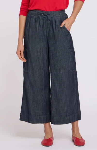 Nydj Whitney Crop Wide Leg Drawstring Cargo Pants In Blue