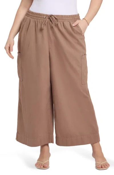 Nydj Whitney Pull-on Crop Wide Leg Cargo Pants In Brown