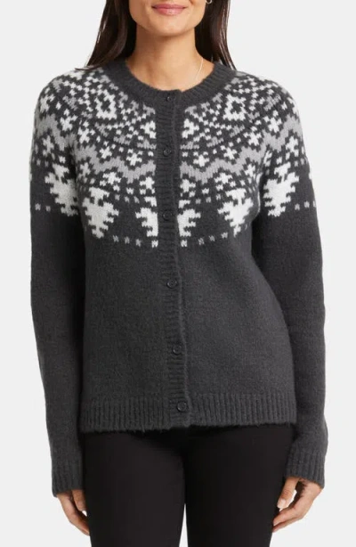 Nydj Winter Fair Isle Cardigan In Charcoal Heathered