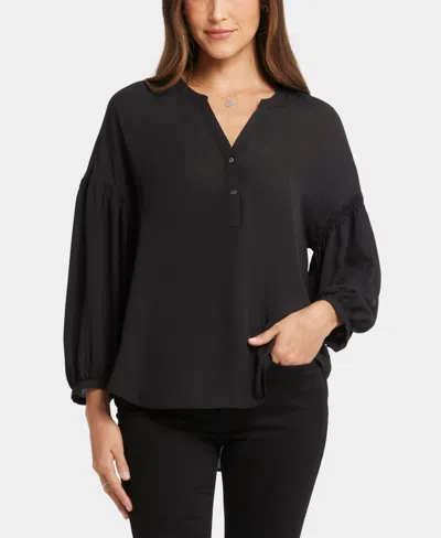 Nydj Women's Paulina Peasant Long Sleeve Top In Black