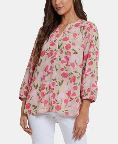NYDJ WOMEN'S PINTUCK SPLIT ROUND NECK TOP
