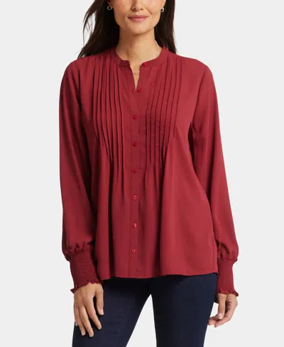 Nydj Women's Pleated Peasant Long Sleeve Top In Red