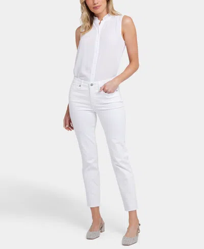 Nydj Women's Sheri Straight Ankle Fray Hem Jeans In Optic White