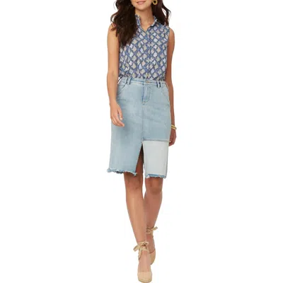 Nydj Womens Distressed Denim Midi Skirt In Multi