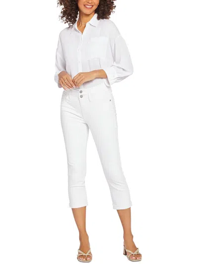 Nydj Womens Double Button Denim Capri Jeans In White