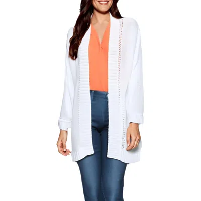 Nydj Womens Ribbed Trim Acrylic Cardigan Sweater In White