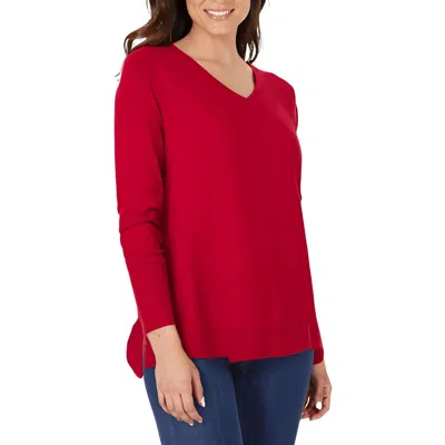 Nydj Womens Ribbed Trim Manmade Tunic Sweater In Red
