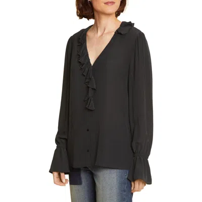 Nydj Womens Ruffled Silk Blouse In Black