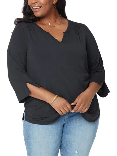 Nydj Womens V-neck 3/4 Sleeve T-shirt In Black