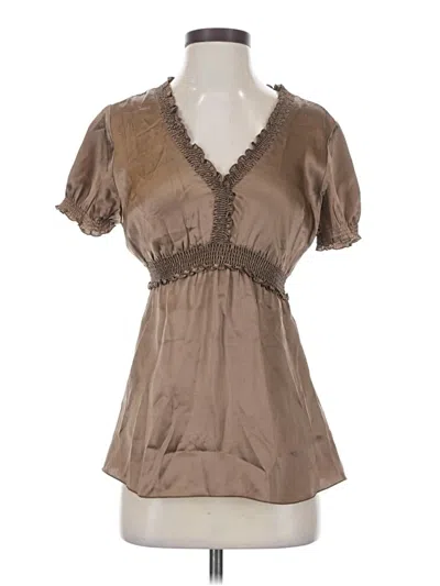 Pre-owned Nygard Short Sleeve Silk Top Brown Sweetheart Neckline Tops