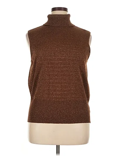 Pre-owned Nygard Sleeveless Silk Top Brown Turtleneck Tops