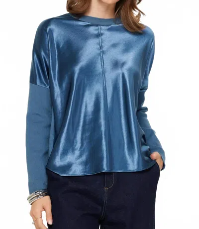 Nyland Adina Mixed Media Metallic Knit Sweater In Midnight Blue