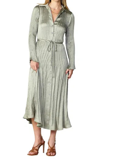 Nyland Audrey Long Sleeve Pleated Shirt Dress In Sage In Multi