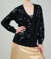 NYLAND BRIA BUTTON FRONT SEQUIN CARDIGAN IN BLACK
