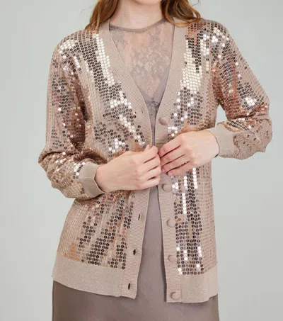 Nyland Bria Button Front Sequin Cardigan In Taupe In Grey