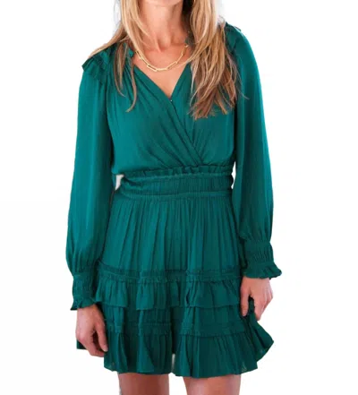 Nyland Catalina Surplice Longsleeve Mini Dress In Emerald Green