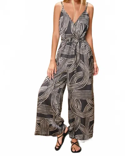 Nyland Elianna Monochrome Motion Cord Strap Surplice Jumpsuit In Black Cream