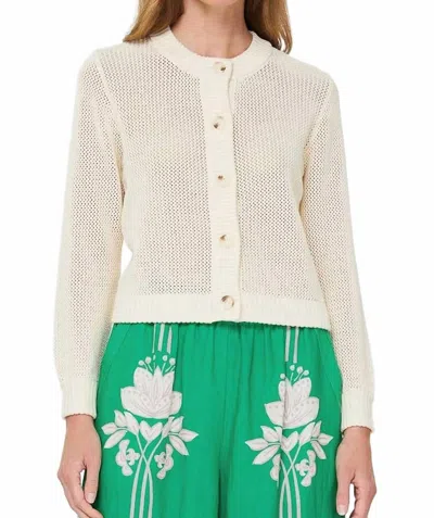 Nyland Evaine Long Sleeve 5 Button Cardigan Top In Ivory In White